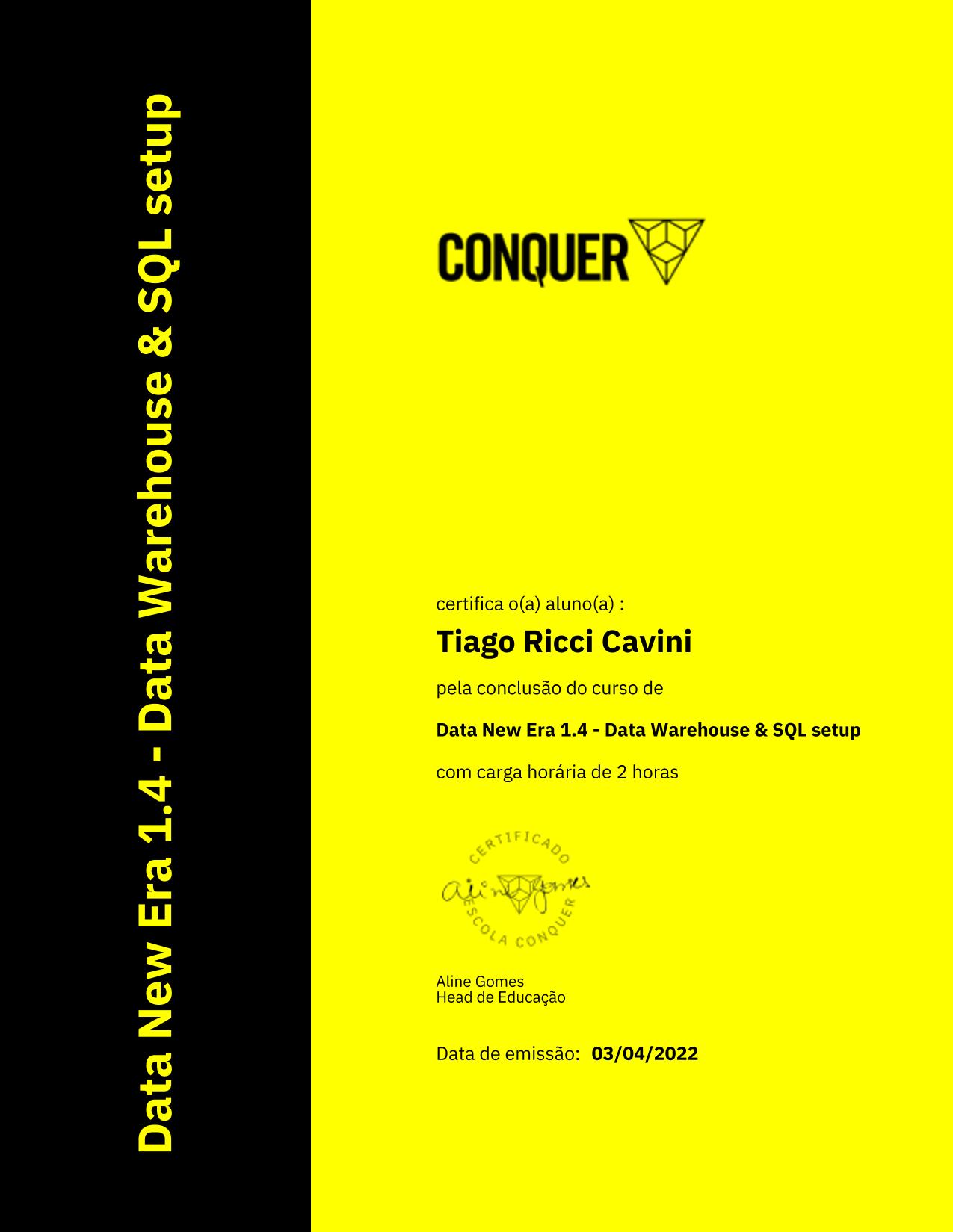 Certificado de Data New Era 1.4 - Data Warehouse & SQL setup